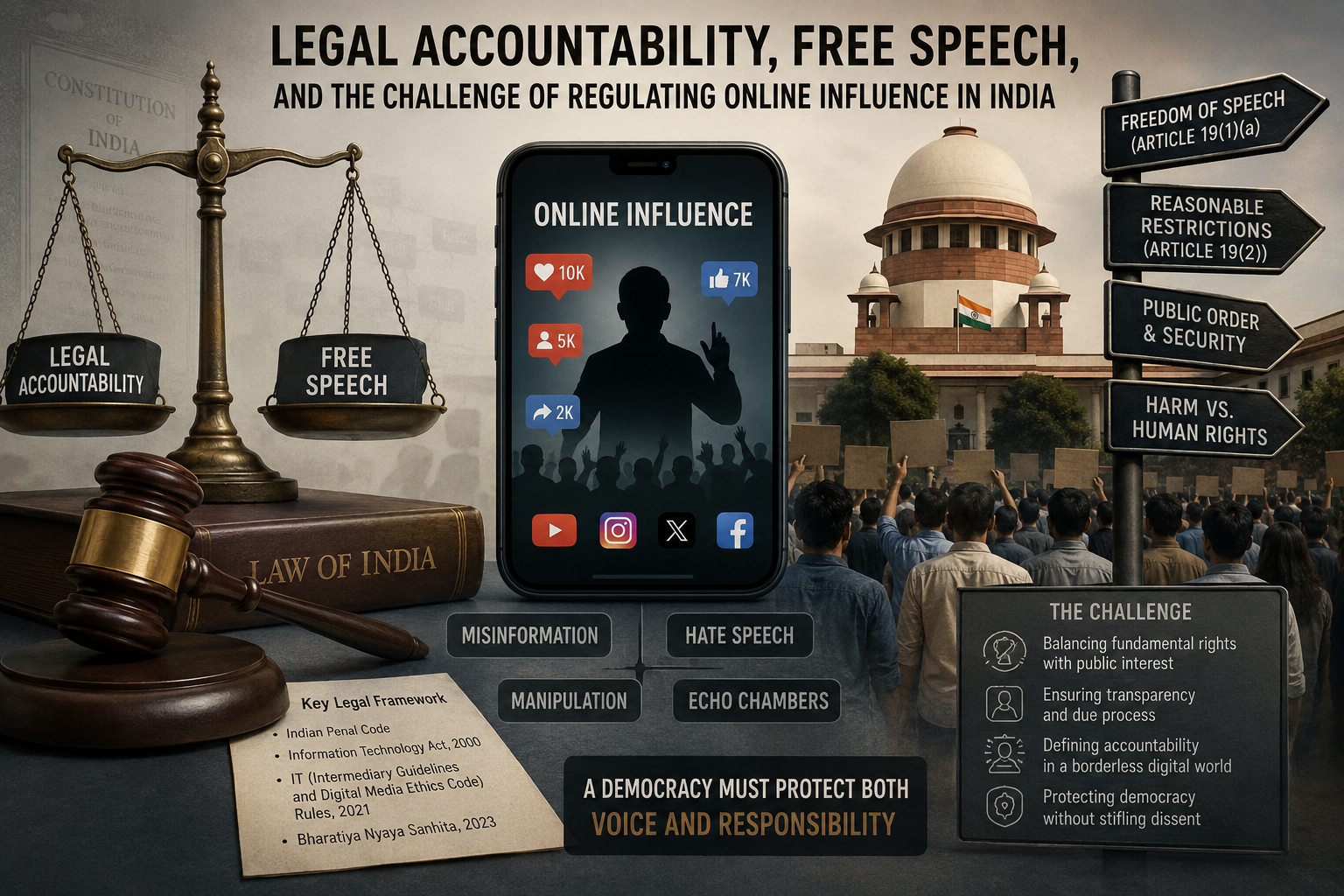 ⚖️ Legal Accountability, Free Speech, and the Challenge of Regulating Online Influence in India